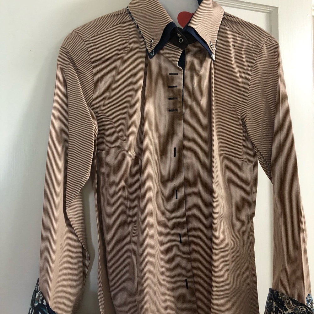 Brown and white shirt, size small
